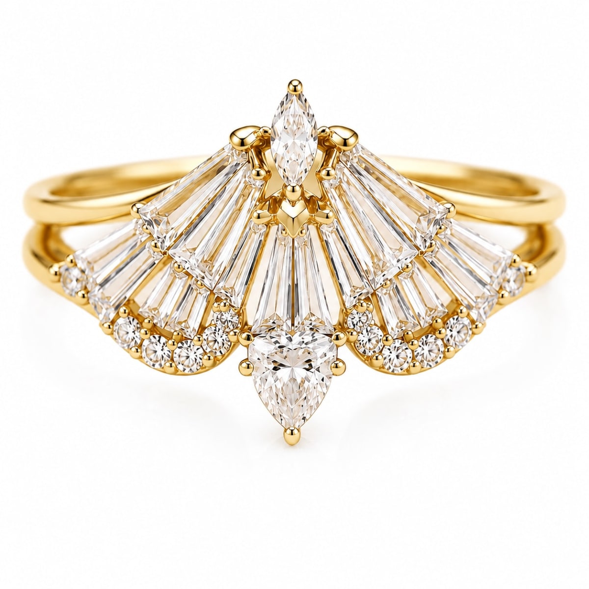 2.50TCW Fan Baguette Diamond Ring | Marquise & Pear Lab Grown Diamond Ring