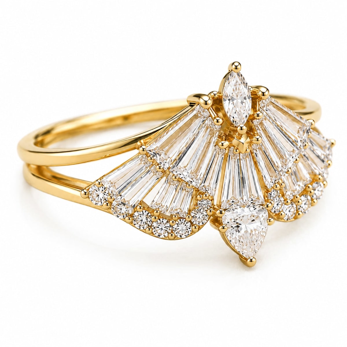 2.50TCW Fan Baguette Diamond Ring | Marquise & Pear Lab Grown Diamond Ring