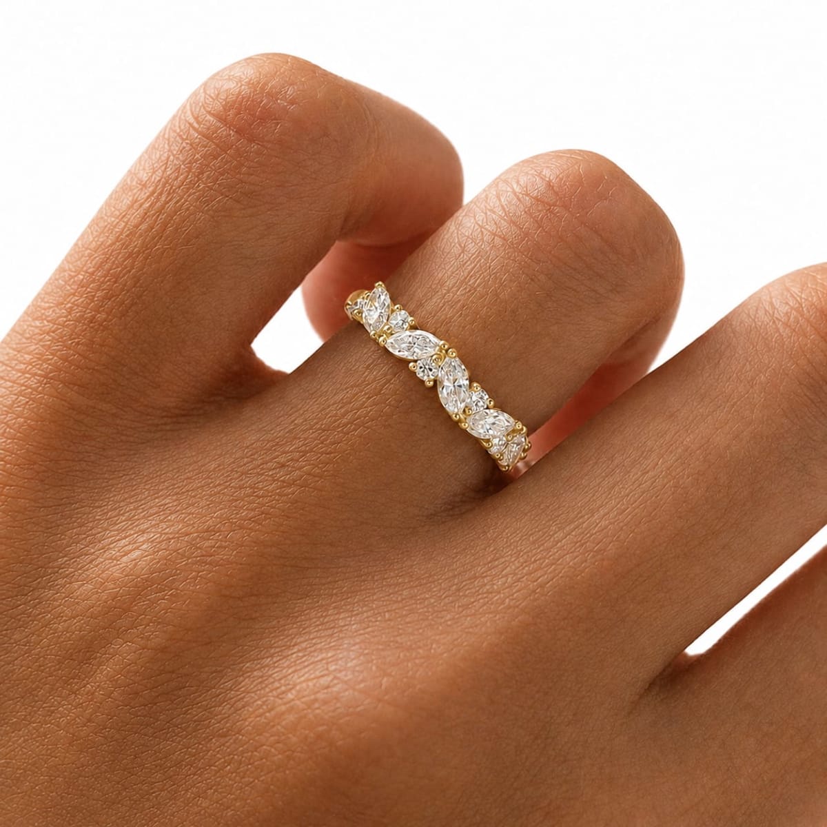 Marquise & Round Lab Grown Diamond Wedding Band in Gold