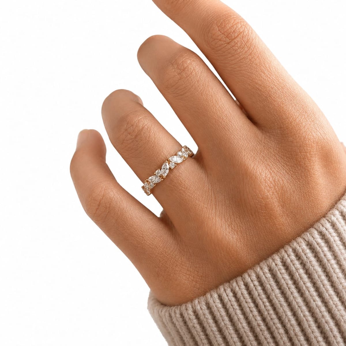Marquise & Round Lab Grown Diamond Wedding Band in Gold