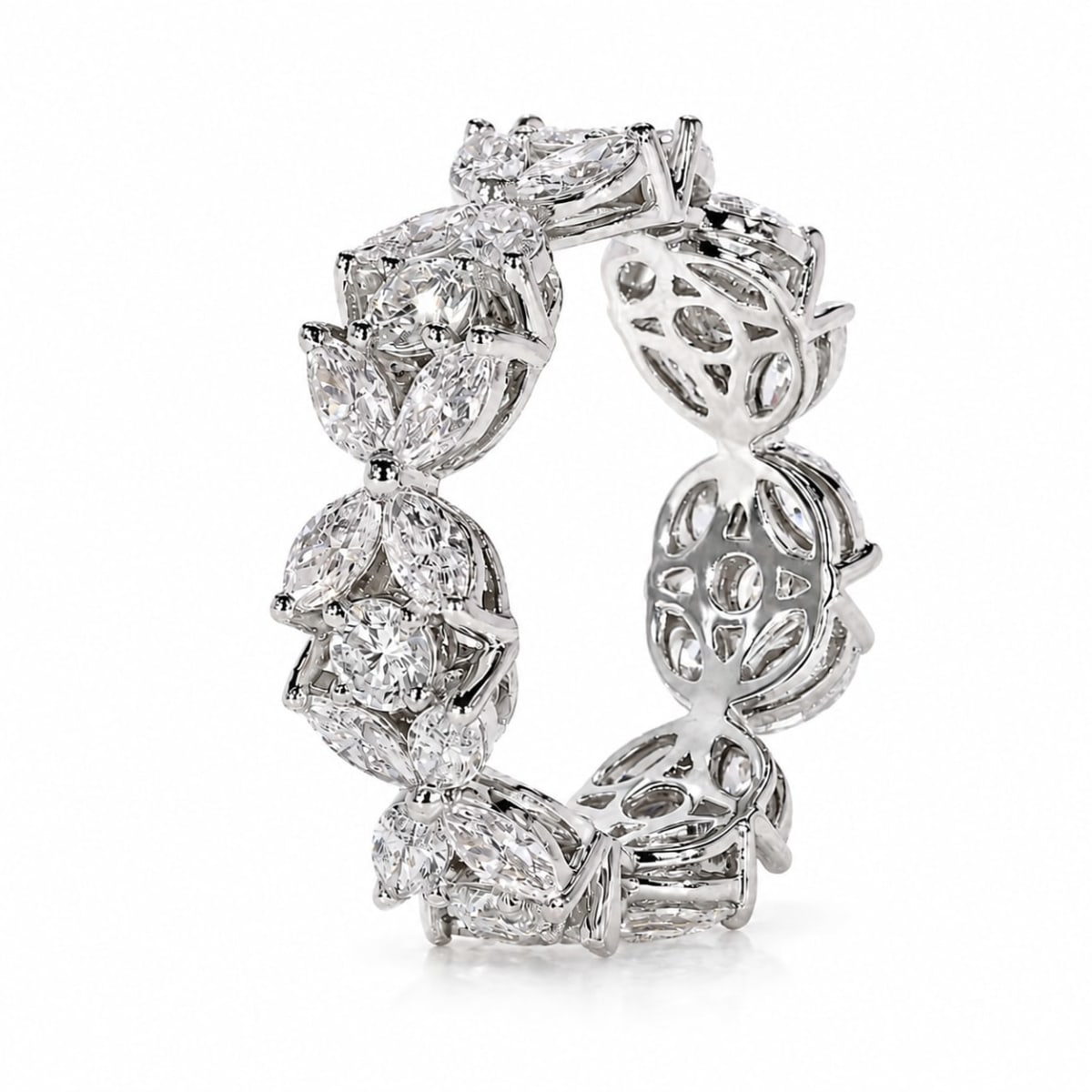 Floral Marquise Lab Grown Diamond Ring | Nature Inspired Gold Wedding Band