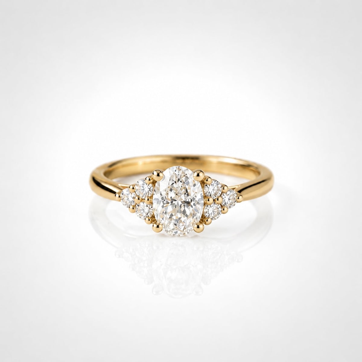 2 CT Oval Cut Diamond Cluster Engagement Ring with Round Side Stones