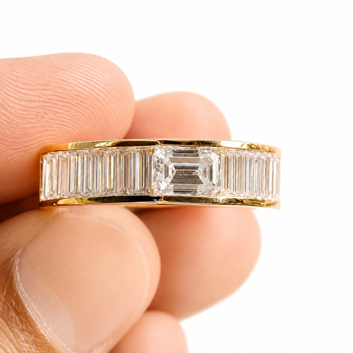 Emerald Cut Lab Grown Diamond Channel Set Eternity Band