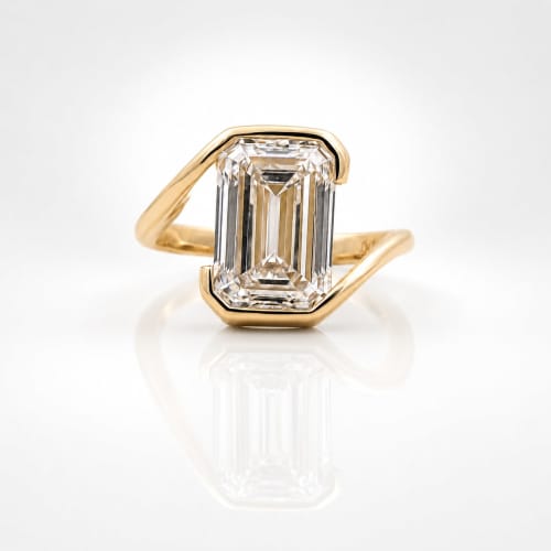 2 CT Emerald Cut Lab Grown Diamond Solitaire Ring, Modern Wrap Engagement Ring