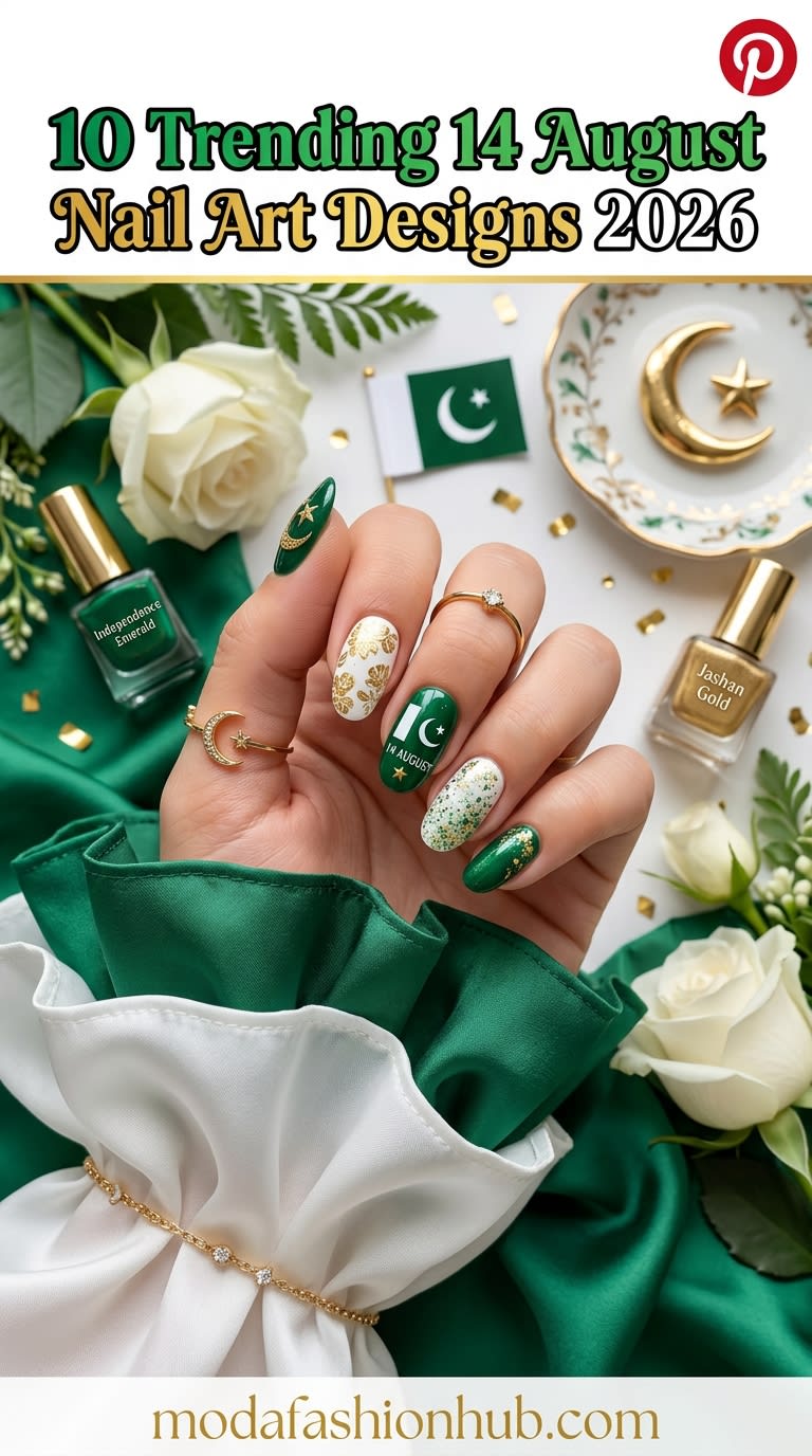 10 Trending 14 August Nail Art Designs 2026 | Beautiful Pakistan Independence Day Nails