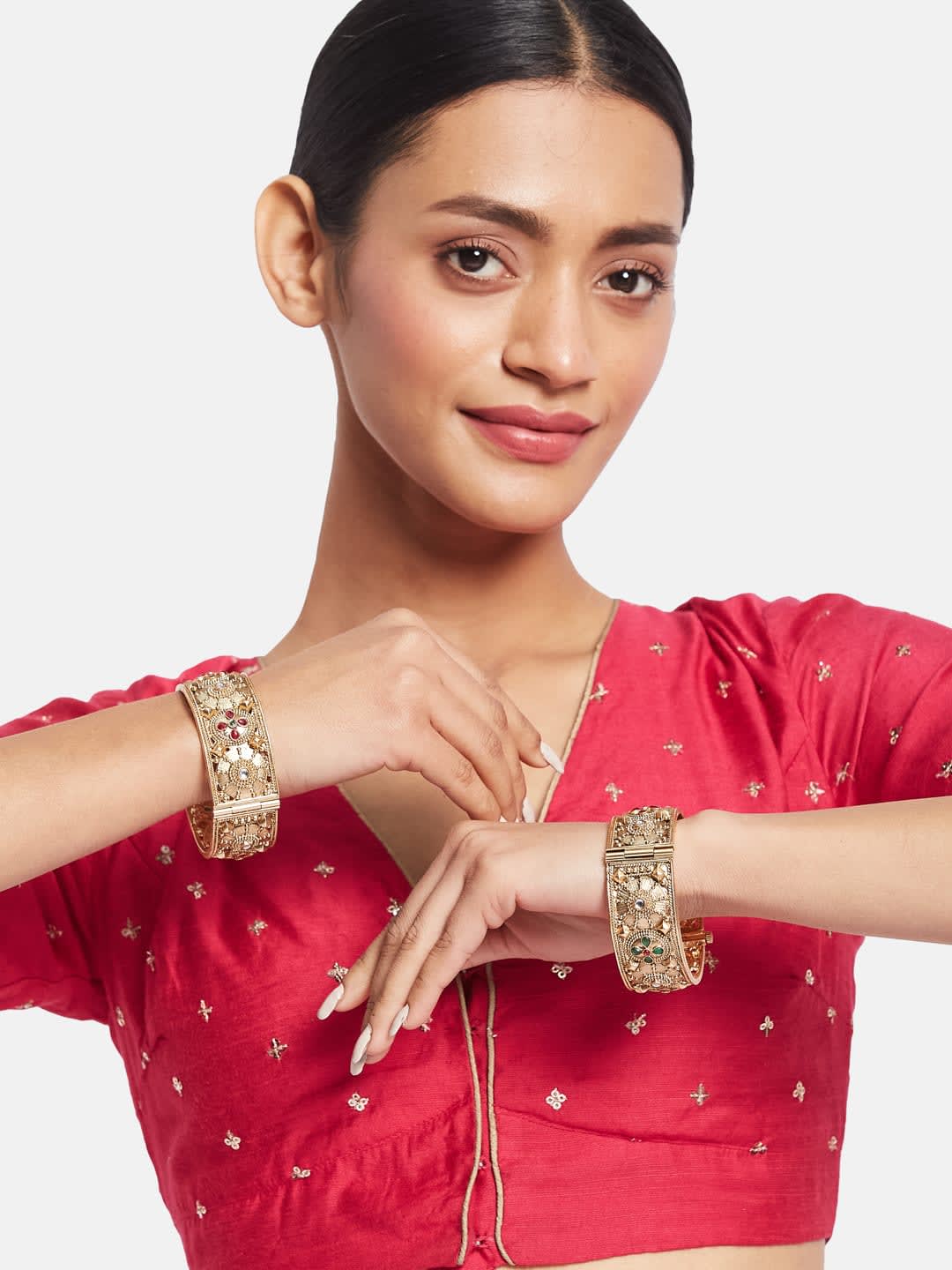 ATIBELLE Set Of 2 Gold-Plated Meenakari Floral Design Bangles