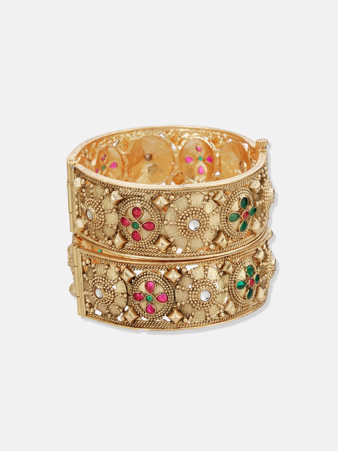 ATIBELLE Set Of 2 Gold-Plated Meenakari Floral Design Bangles