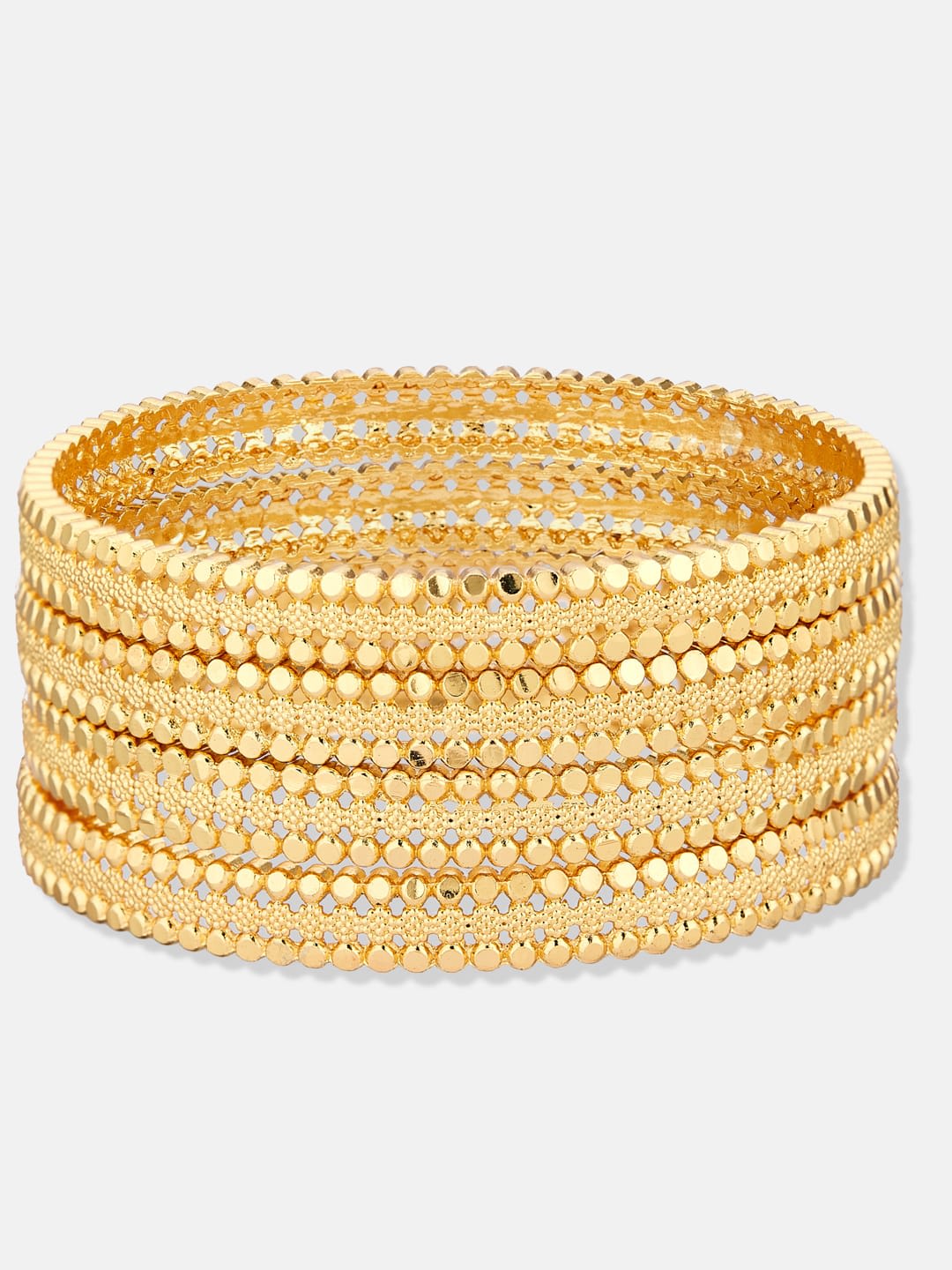 ATIBELLE Set Of 4 Gold-Plated Floral Shaped Textured Bangles