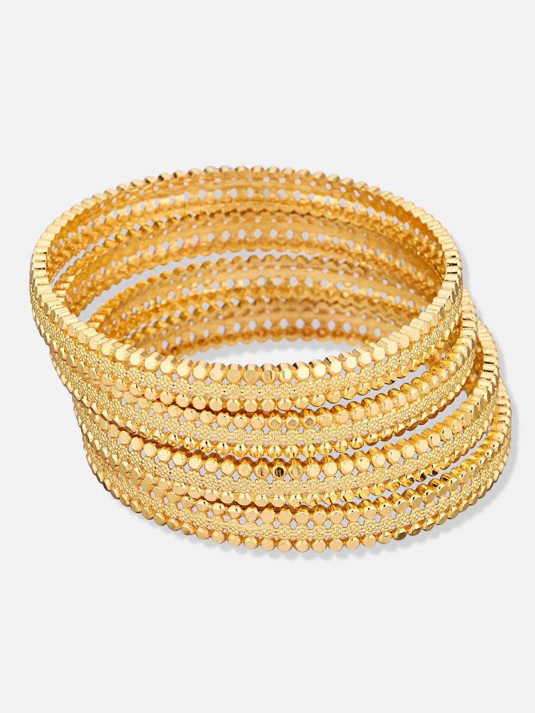 ATIBELLE Set Of 4 Gold-Plated Floral Shaped Textured Bangles