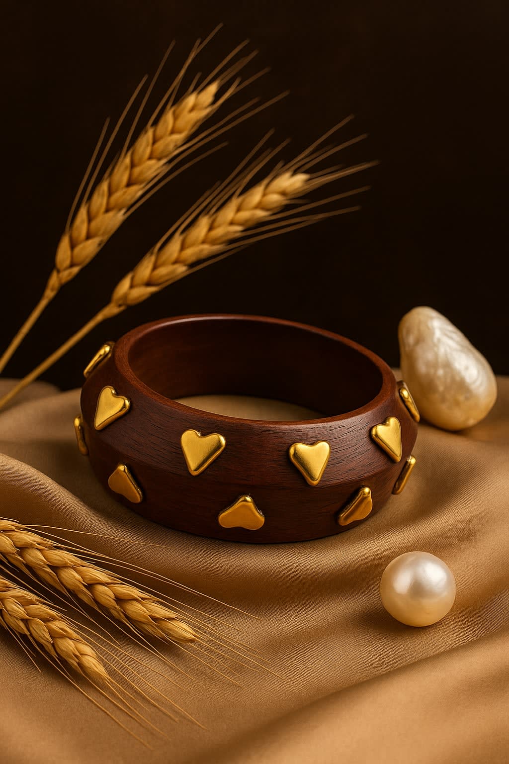 ATIBELLE Gold-Plated Heart Shaped Wooden Bangles