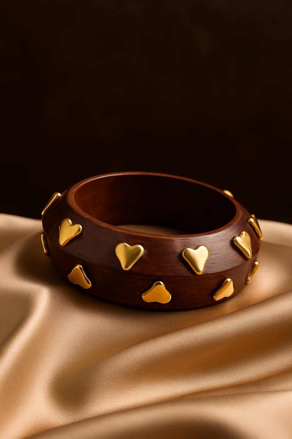 ATIBELLE Gold-Plated Heart Shaped Wooden Bangles
