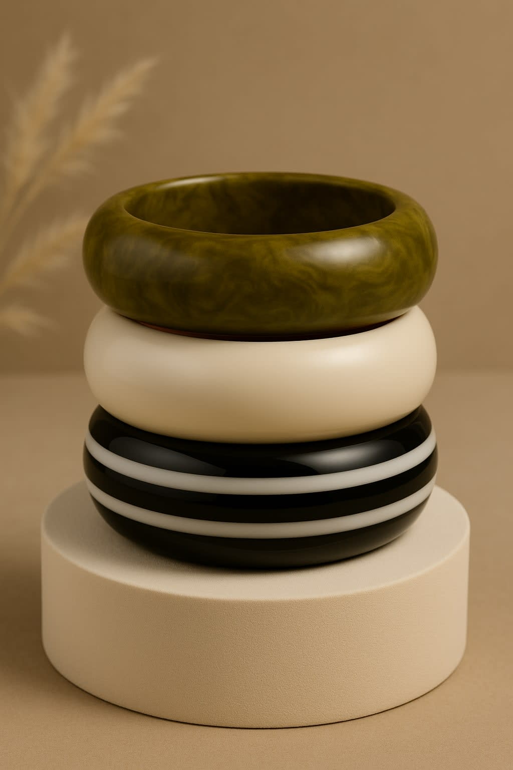 ATIBELLE Set Of 3 Round-Shaped Glossy Bangles