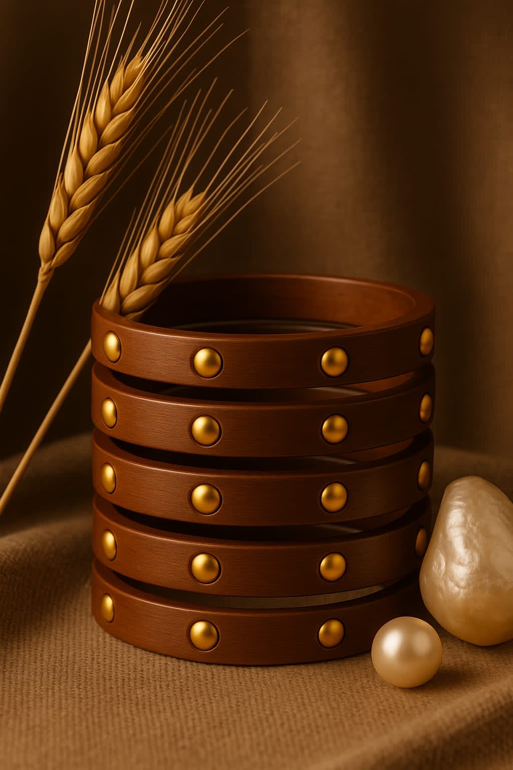 ATIBELLE Set Of 5 Gold-Plated Wooden Bangles