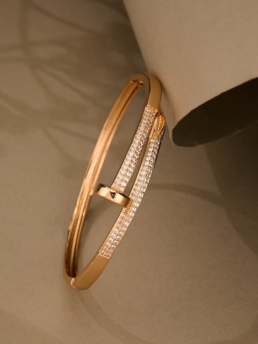 ATIBELLE Gold-Plated Cubic Zirconia Kada Bracelet