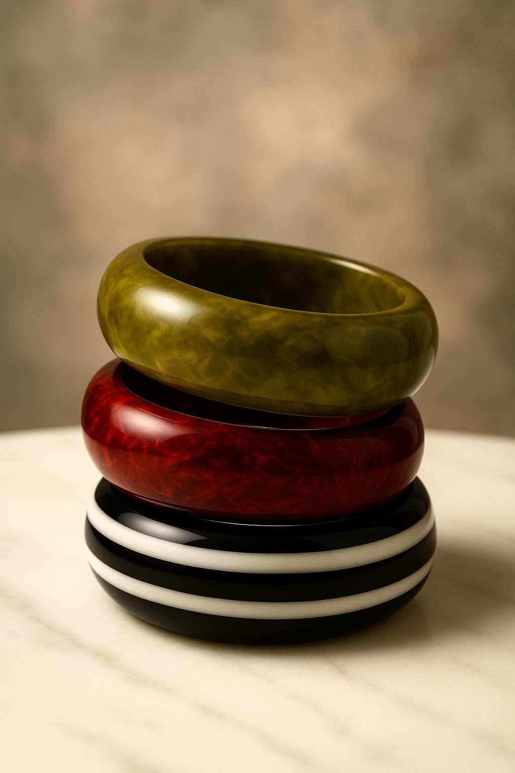 ATIBELLE Set Of 3 Round Shaped Glossy Resin Bangles
