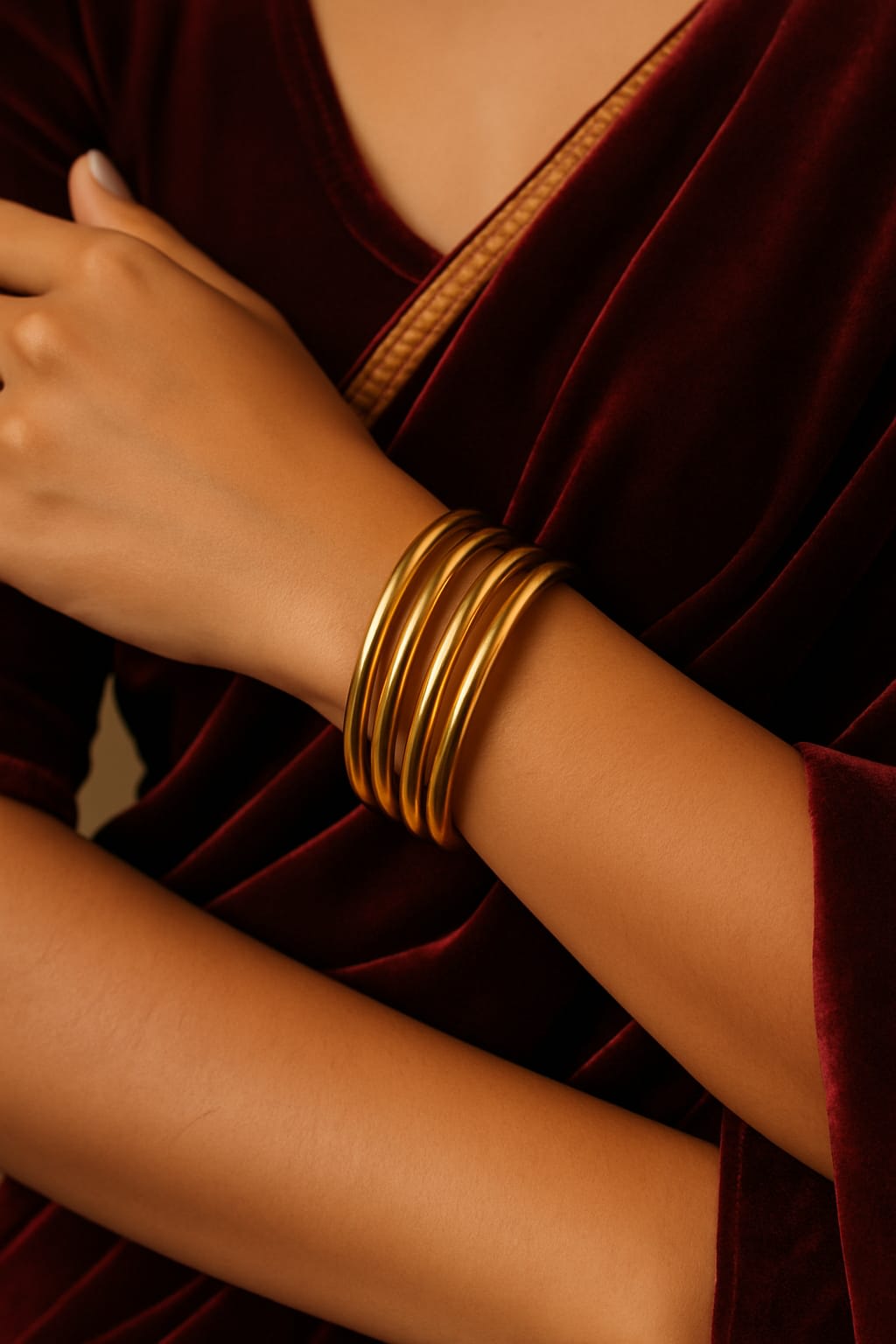 ATIBELLE Set Of 8 Gold-Plated Round Shaped Minimal Glossy Bangles