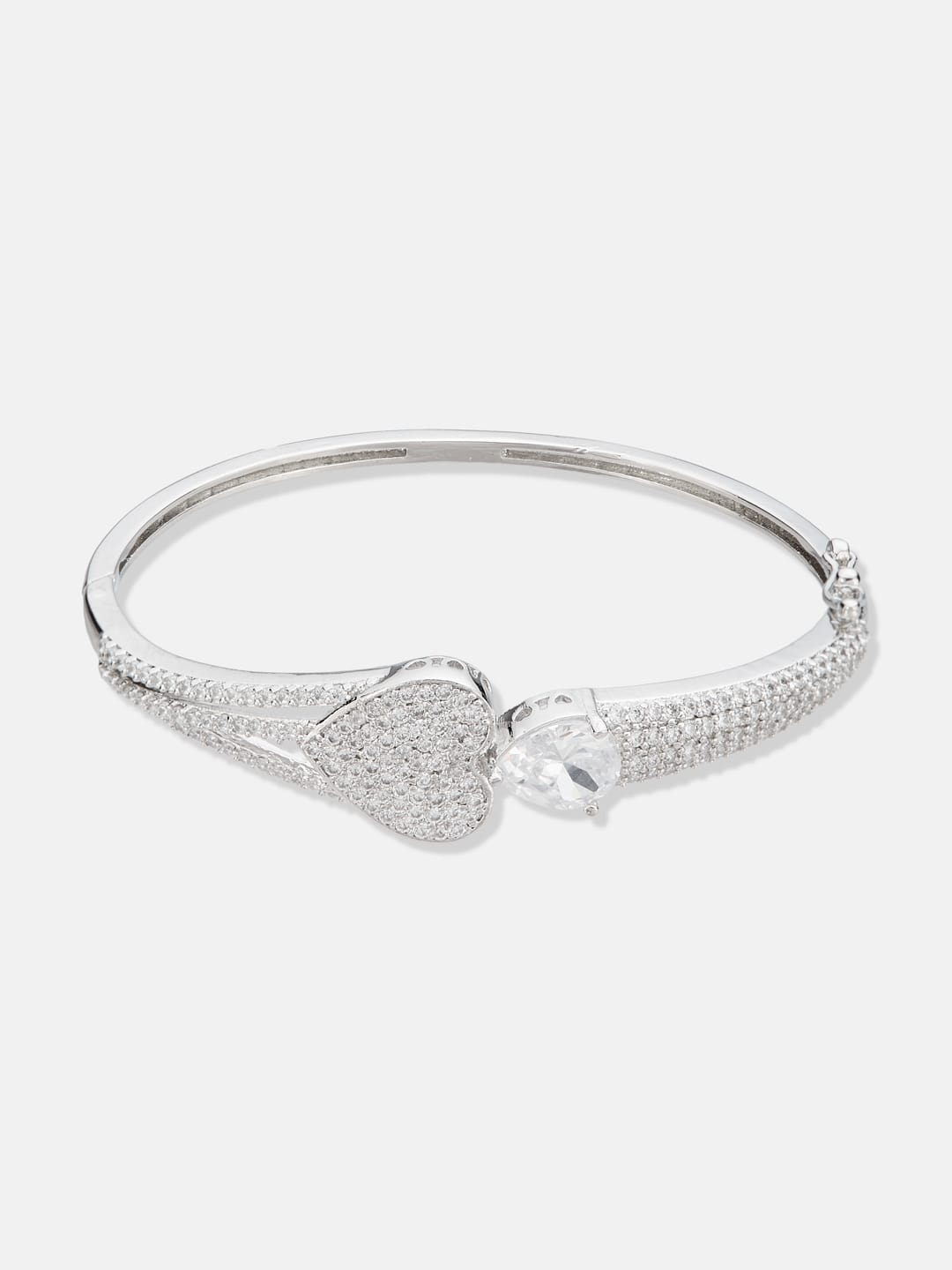 ATIBELLE Women Brass Cubic Zirconia Silver-Plated Bangle-Style Bracelet