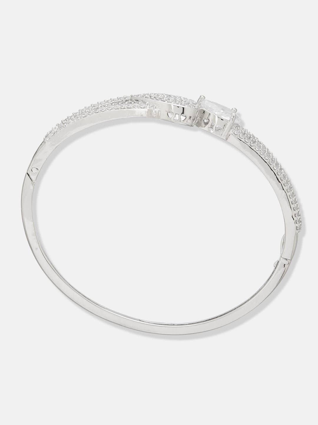 ATIBELLE Women Brass Cubic Zirconia Silver-Plated Bangle-Style Bracelet