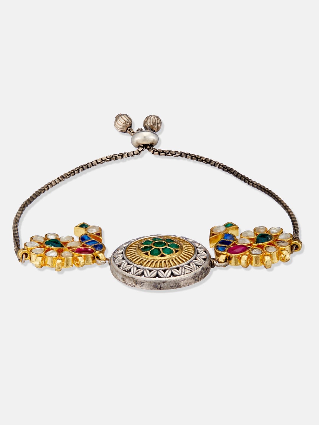 ATIBELLE Women Brass Silver-Plated Artificial Stones Wraparound Bracelet