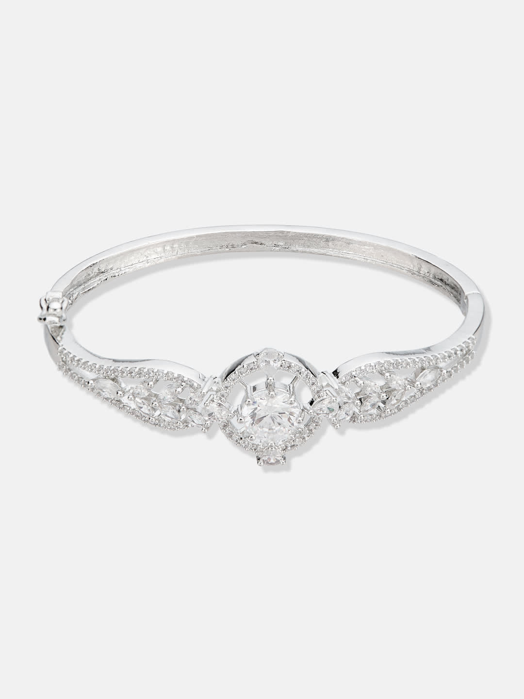 ATIBELLE Women Brass Cubic Zirconia Silver-Plated Kada Bracelet