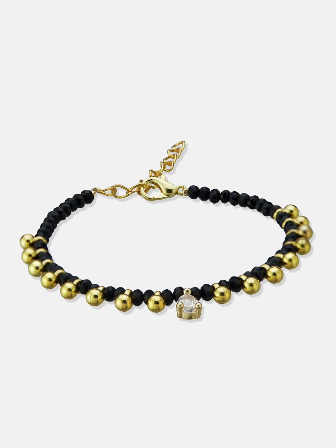 ATIBELLE Gold-Plated Artificial Stone Studded And Beaded Wraparound Bracelet