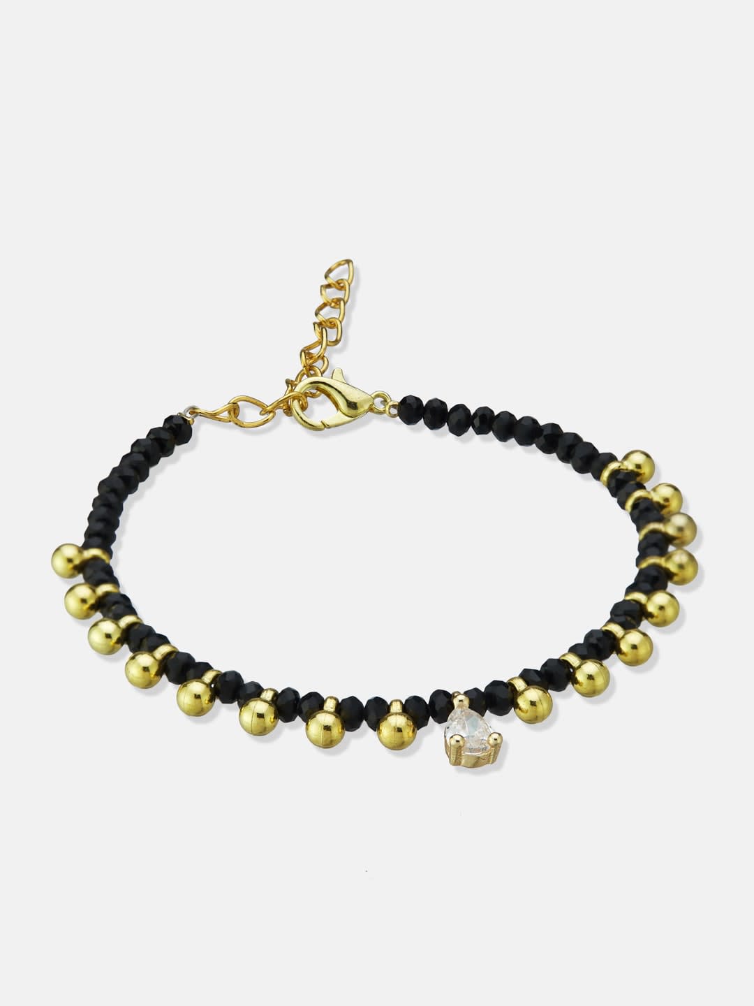 ATIBELLE Gold-Plated Artificial Stone Studded And Beaded Wraparound Bracelet