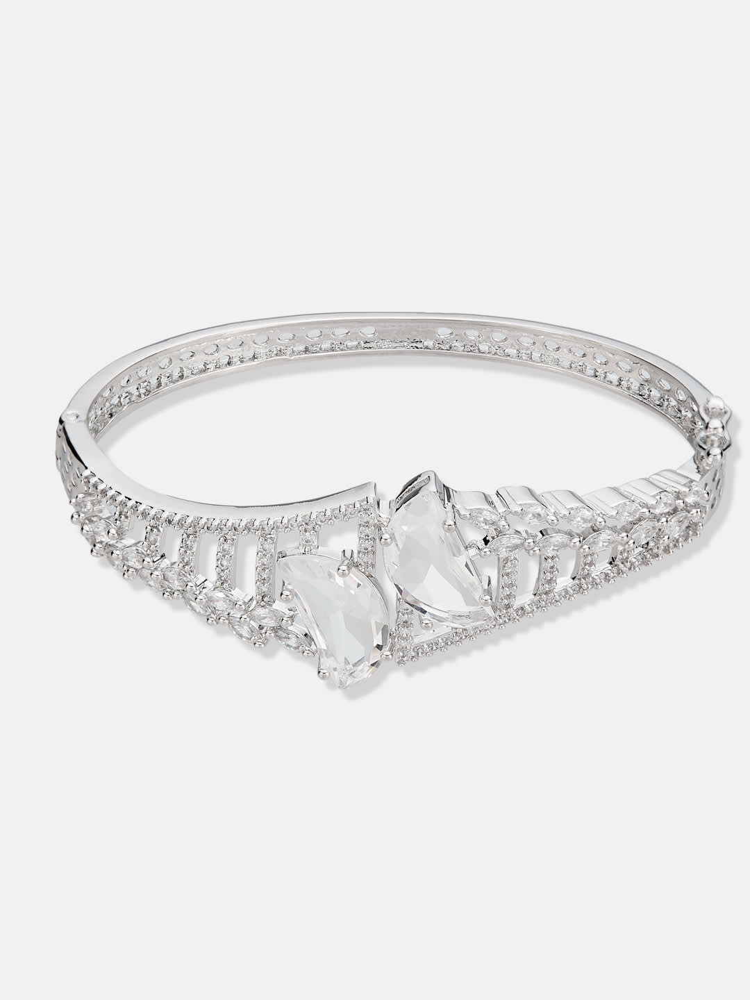 ATIBELLE Women Brass Cubic Zirconia Silver-Plated Kada Bracelet