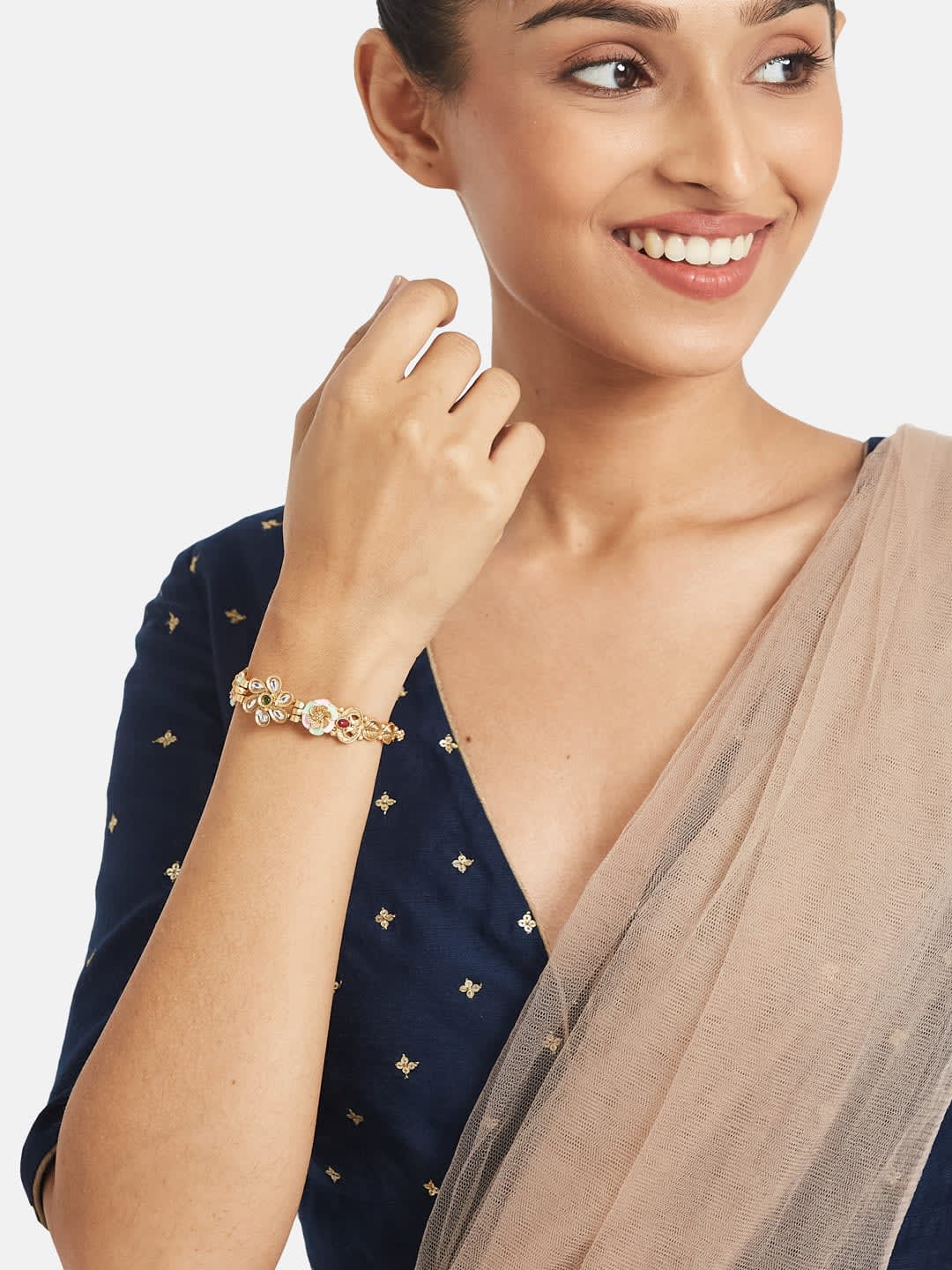 ATIBELLE Women Kundan Gold-Plated Charm Bracelet