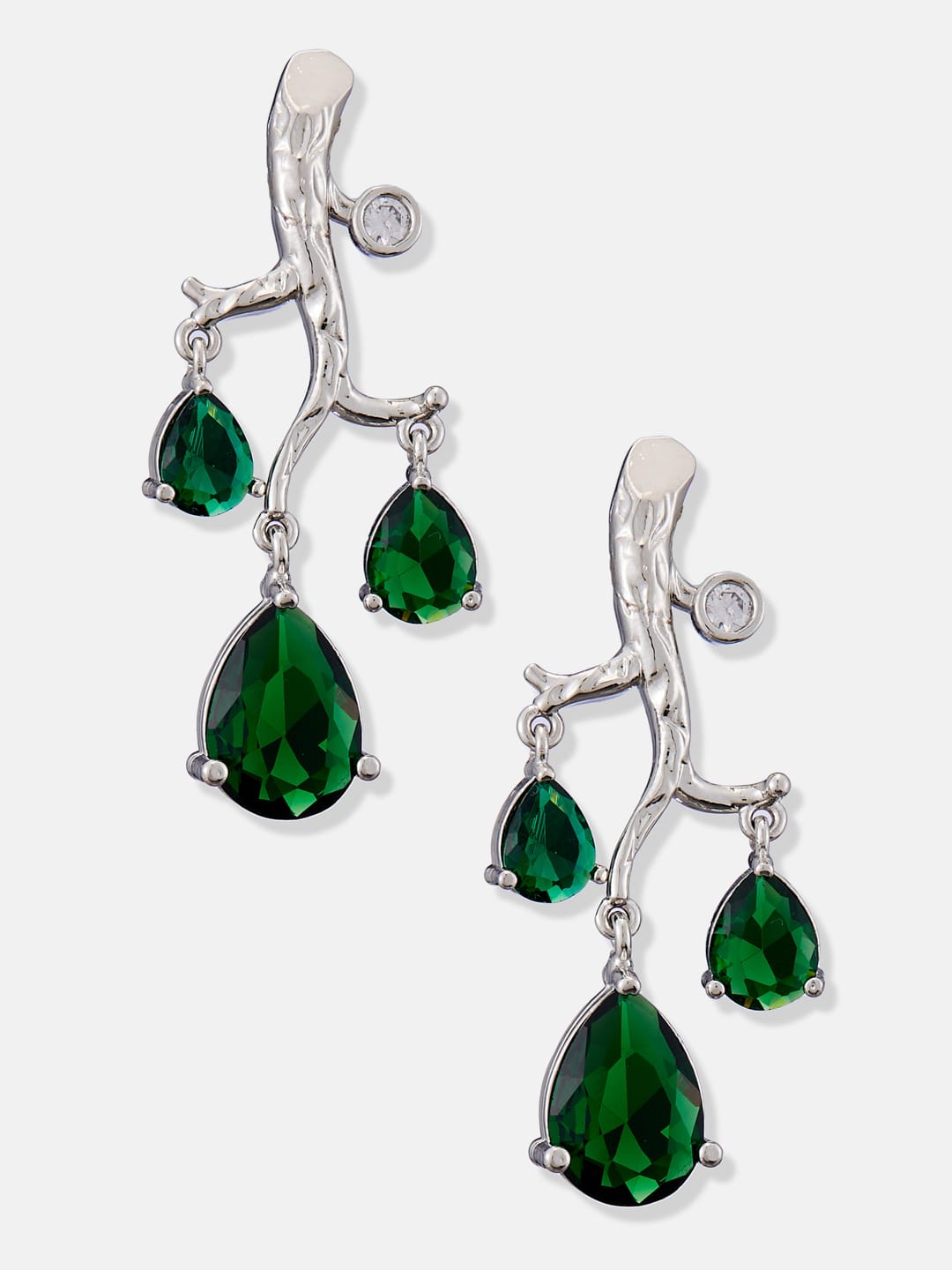 ATIBELLE Contemporary Silver Plated & Cubic Zirconia Stone Studded  Drop Earrings