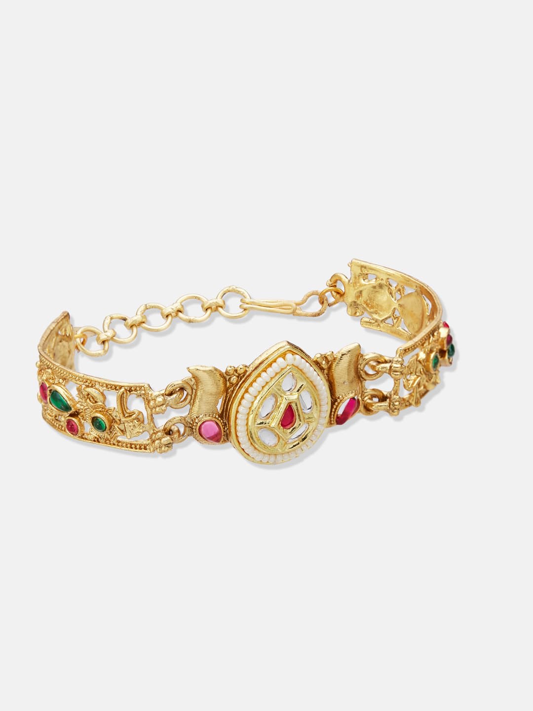 ATIBELLE Women Brass Kundan Gold-Plated Link Bracelet