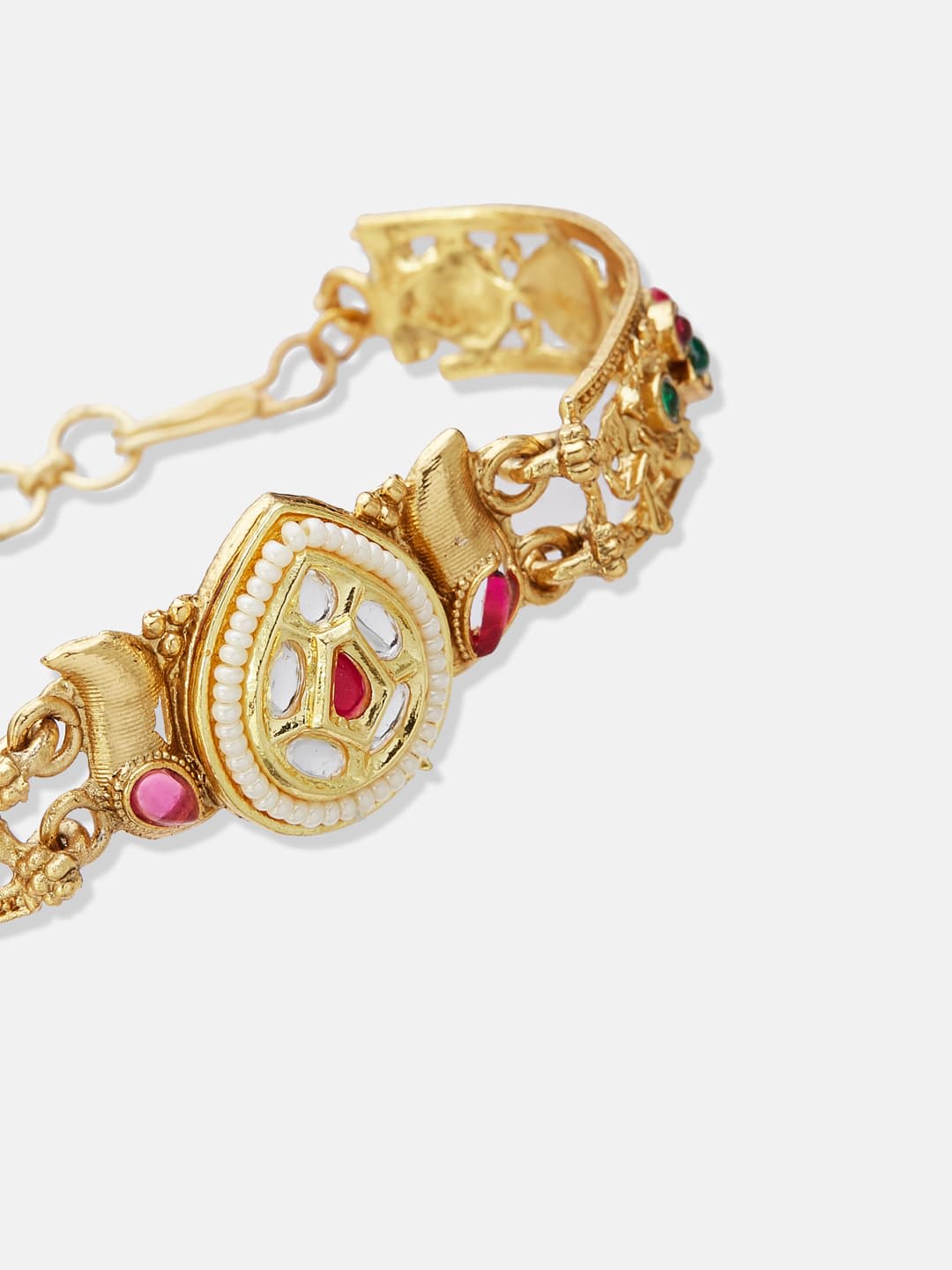 ATIBELLE Women Brass Kundan Gold-Plated Link Bracelet