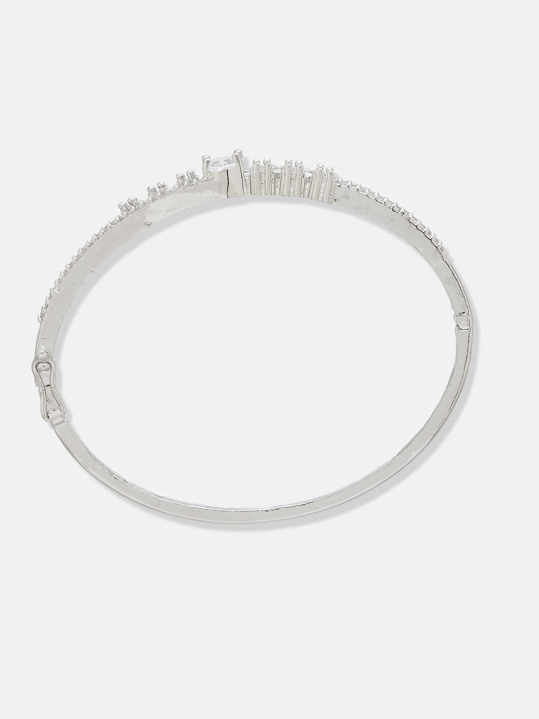 ATIBELLE Women Brass Cubic Zirconia Silver-Plated Kada Bracelet
