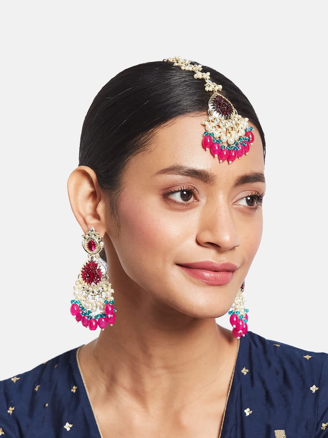 ATIBELLE Gold Plated Kundan Stone Studded Jewellery Set