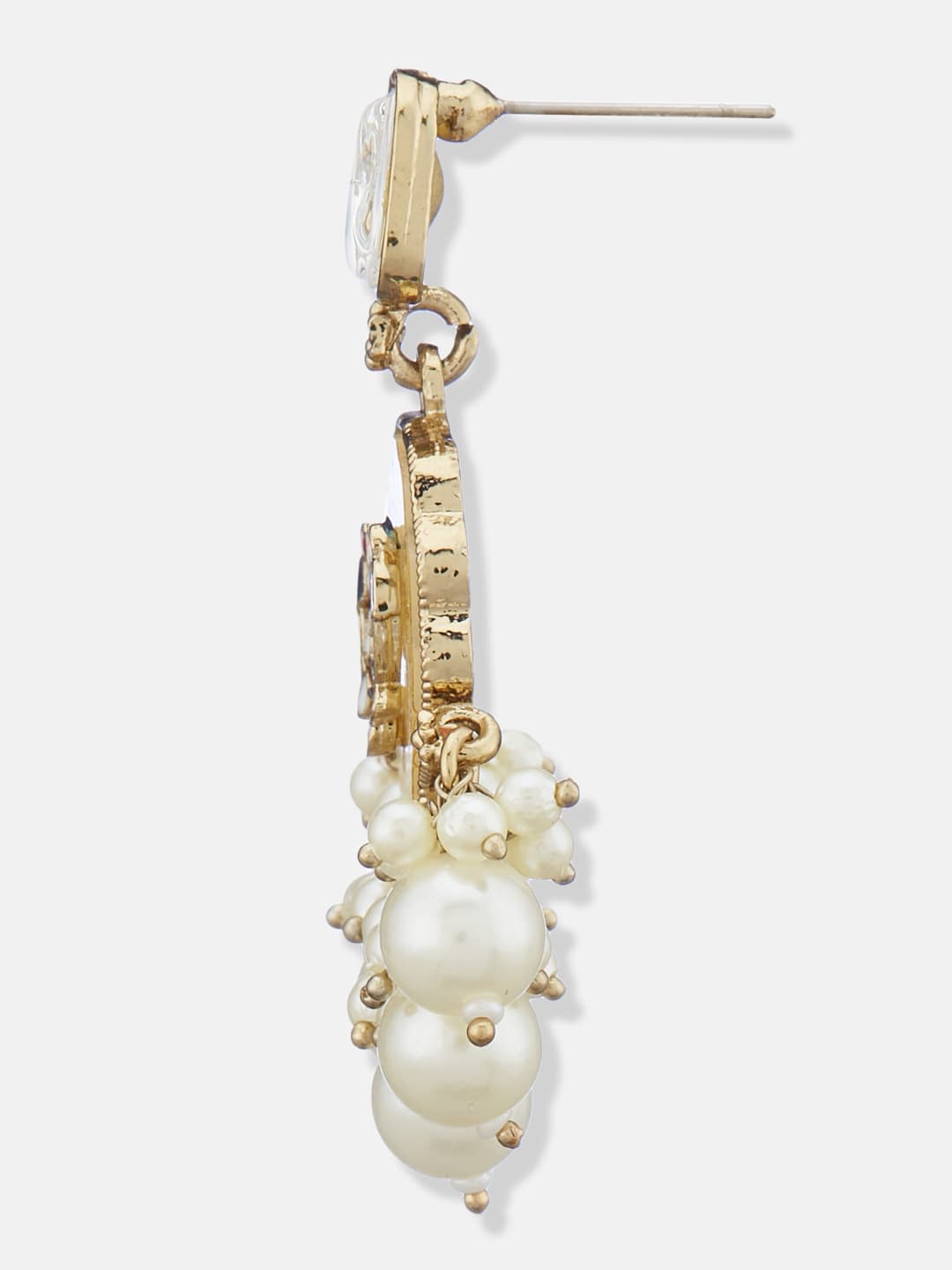 ATIBELLE Silver-Plated Kundan Stone & Beaded Studded Contemporary Drop Earrings
