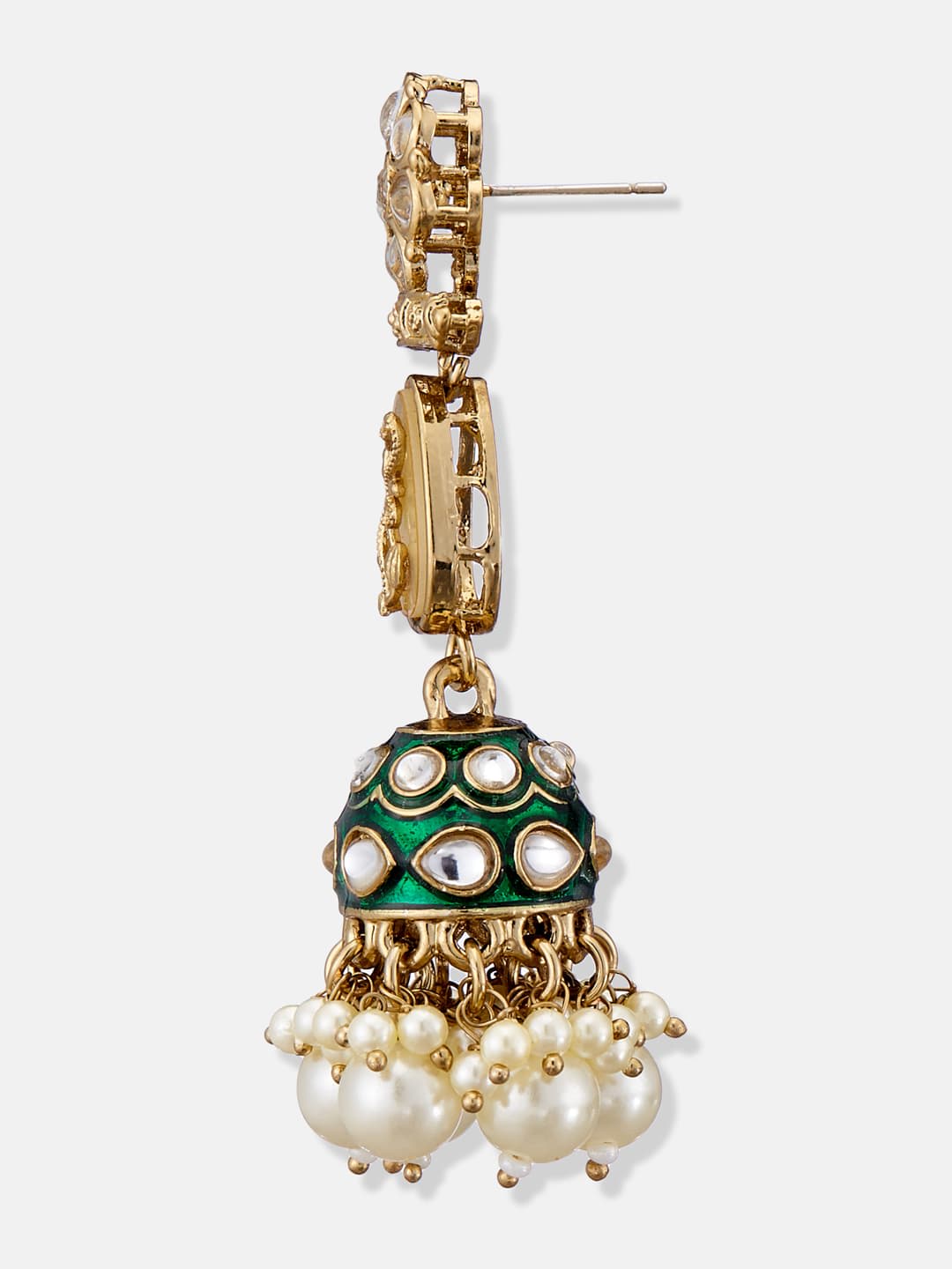 ATIBELLE Gold-Plated Kundan Stone Studed Contemporary Shaped Jhumkas