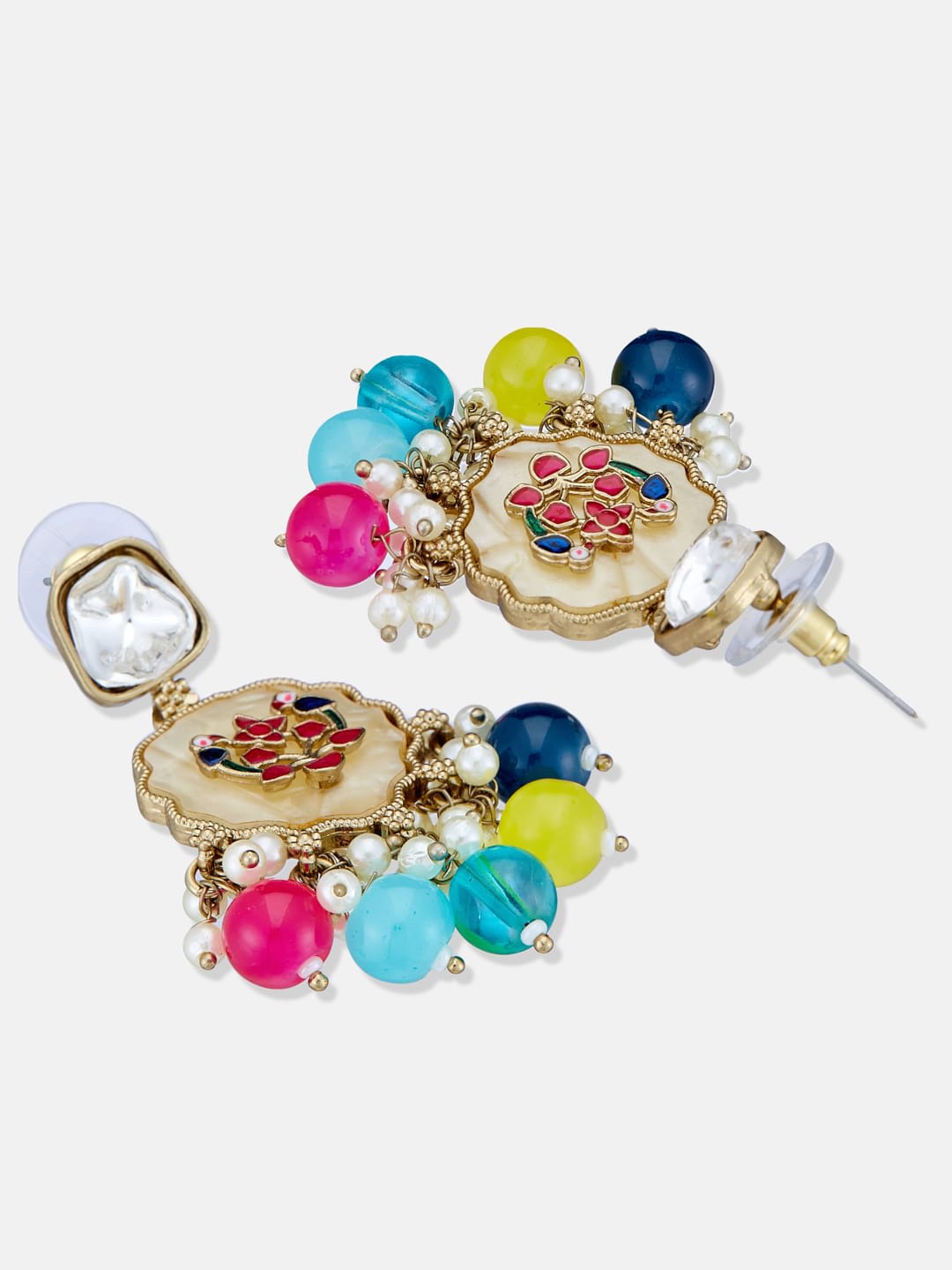 ATIBELLE Gold-Plated Kundan Stone & Beaded Studded Contemporary Drop Earrings