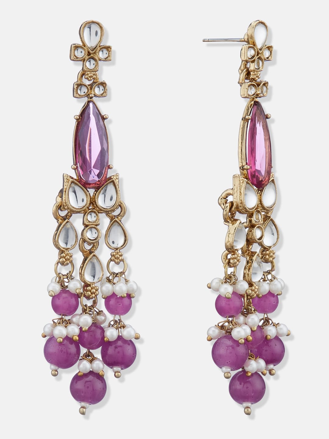 ATIBELLE Contemporary gold plated kundan stone studded shaped  earrings Drop Earrings