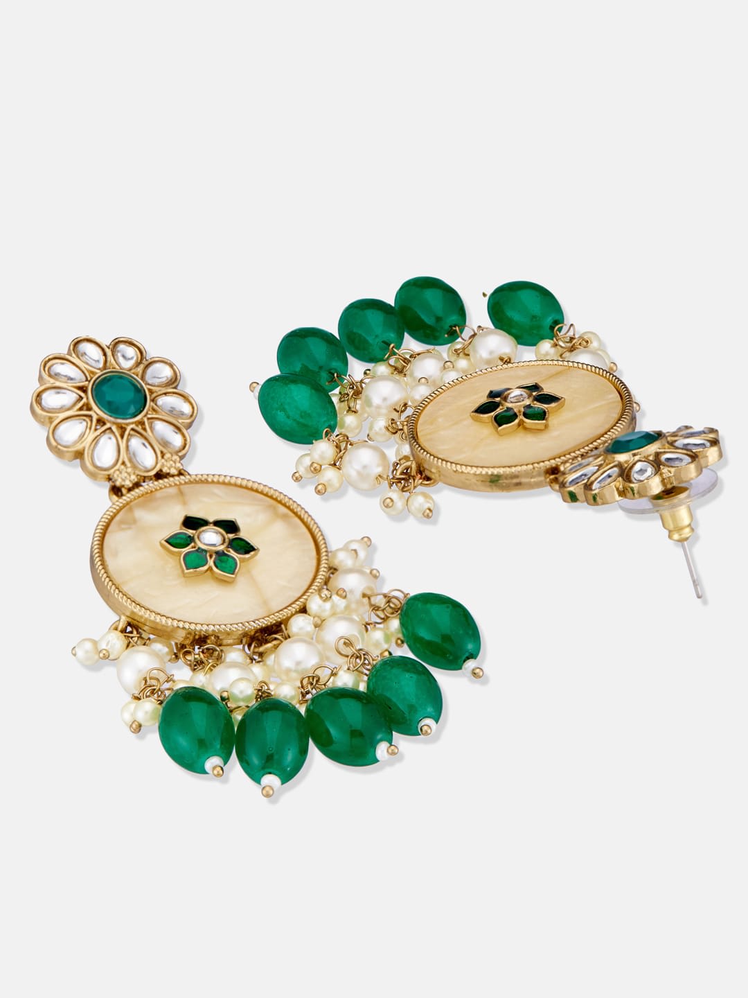 ATIBELLE Gold-Plated Kundan Stone Studded & Beaded Contemporary Shaped Drop Earrings