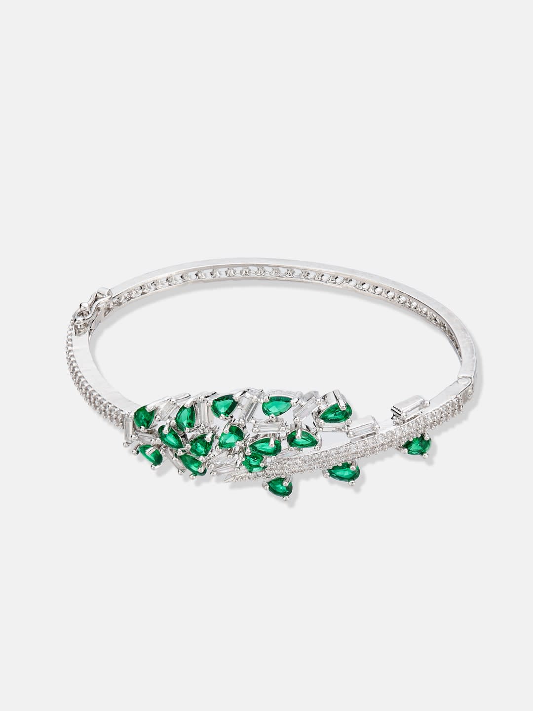 ATIBELLE Women Brass Cubic Zirconia Silver-Plated Kada Bracelet