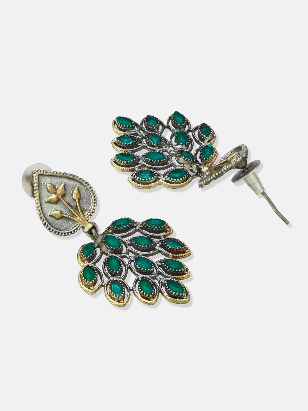 ATIBELLE German Silver Plated Artificial Stones Studded Contemporary Drop Earrings