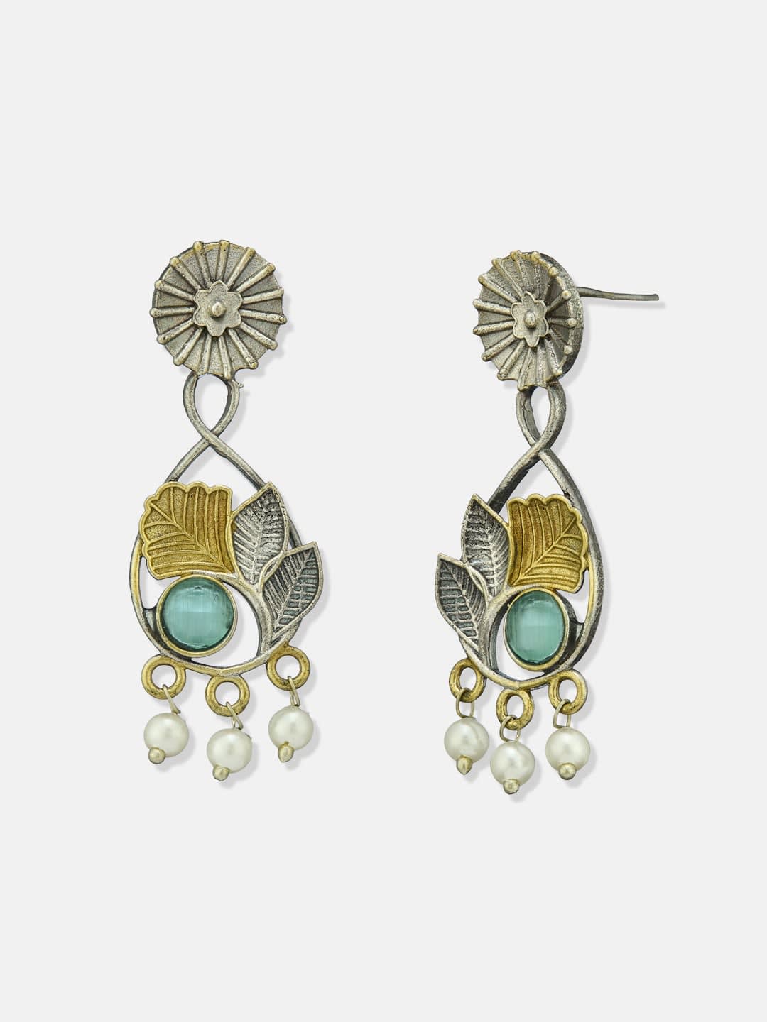 ATIBELLE German Silver Plated Artificial Stones Studded & Beaded Drop Earrings