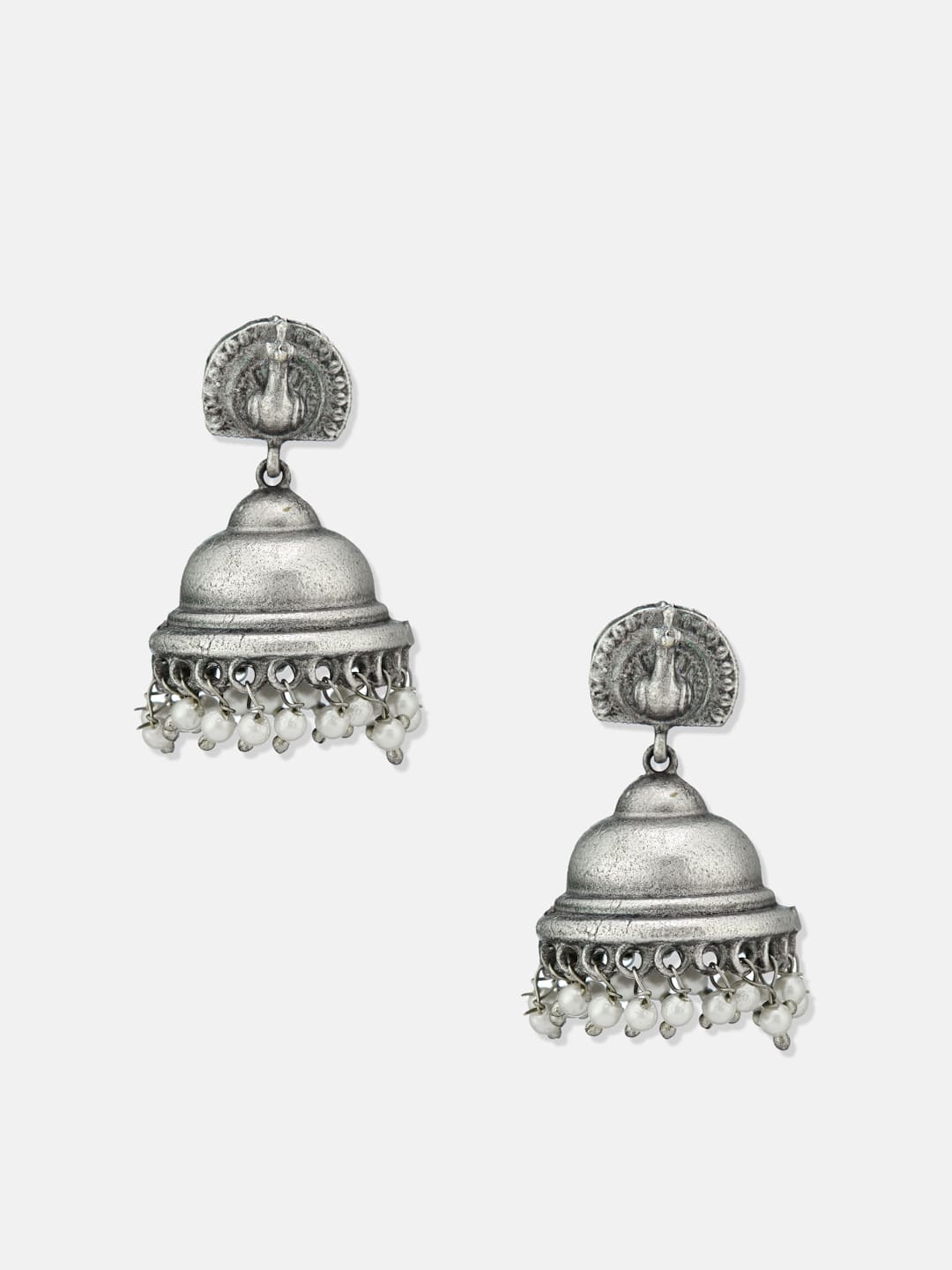 ATIBELLE German Silver Plated Artificial Beaded Dome Shaped Jhumkas