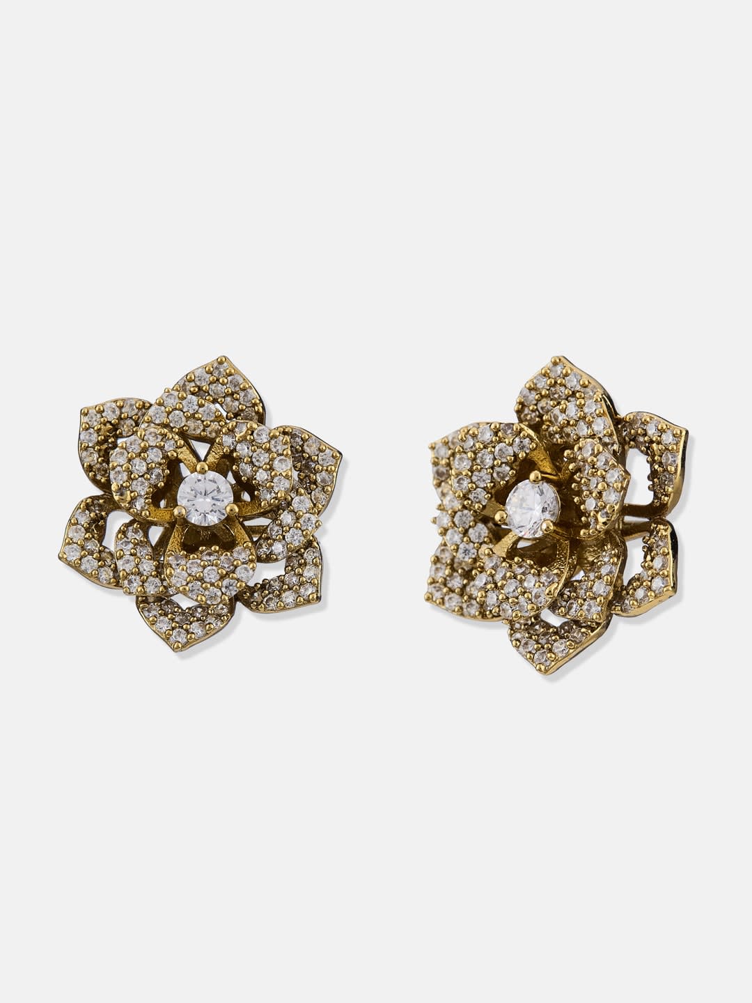 ATIBELLE Gold-Plated Cubic Zirconia Studded Floral Shaped Studs