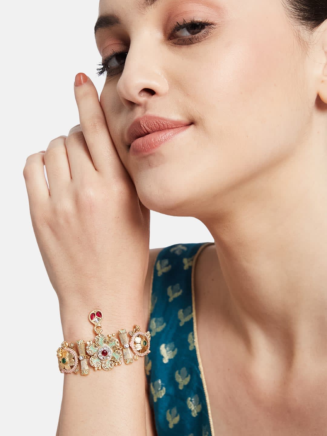 ATIBELLE Women Brass Cubic Zirconia Gold-Plated Wraparound Bracelet