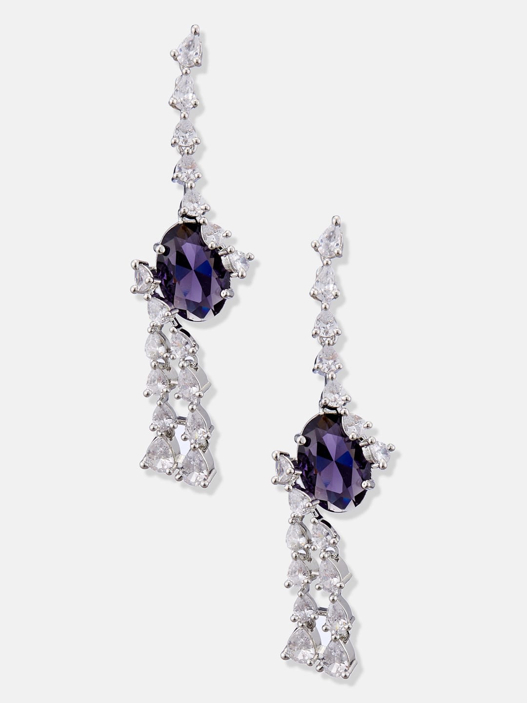 ATIBELLE Silver-Plated Cubic Zirconia Studded Contemporary Drop Earrings