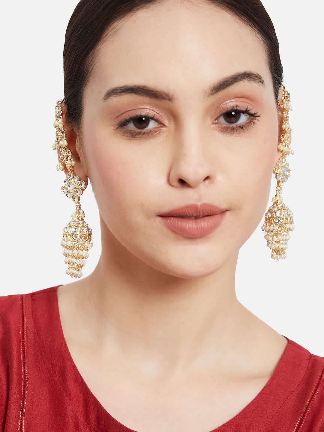 ATIBELLE Gold-Plated Kundan Studded Contemporary Drop Earrings