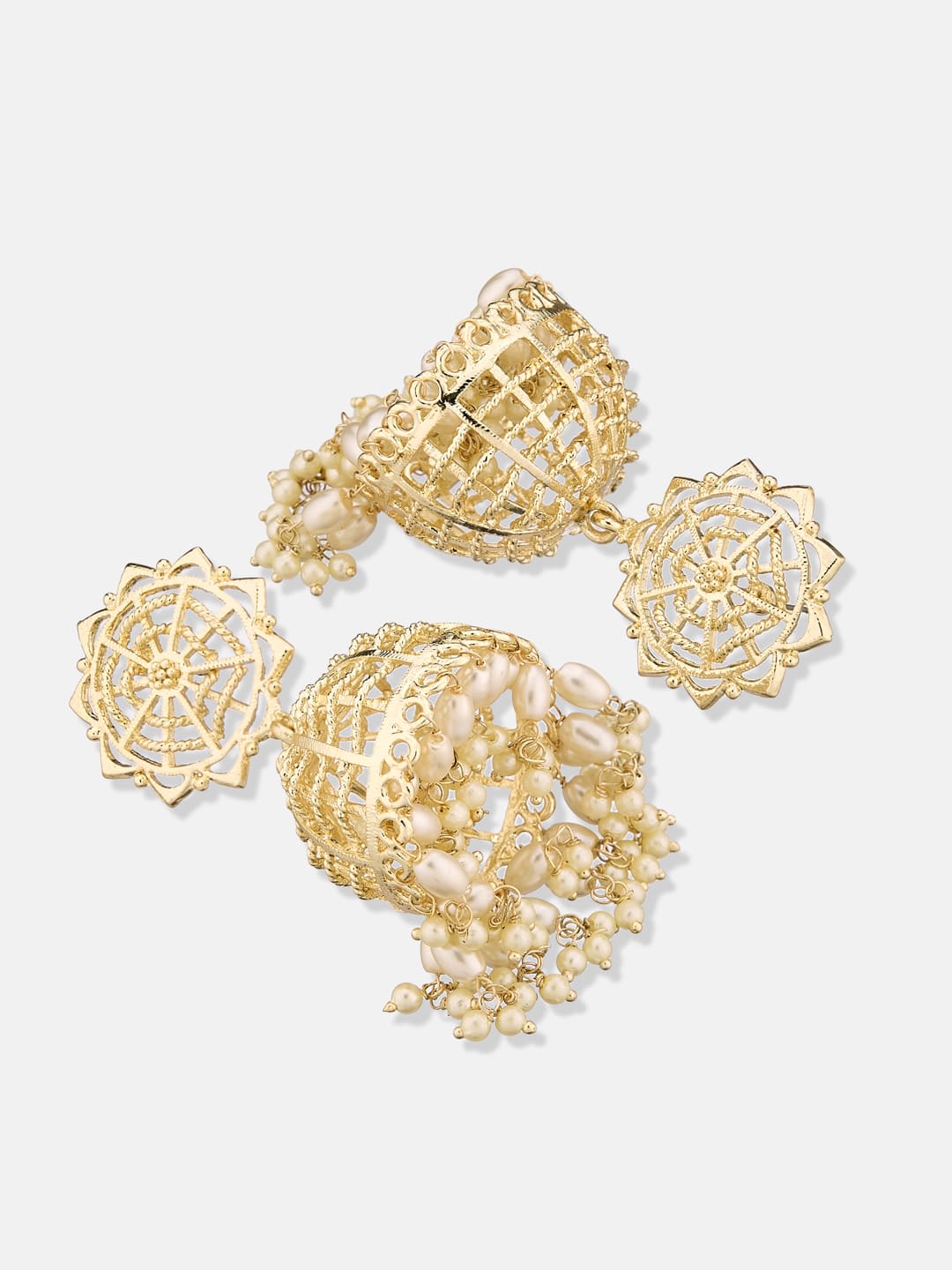 ATIBELLE Gold-Plated Pearls Beaded Dome Shaped Jhumakas