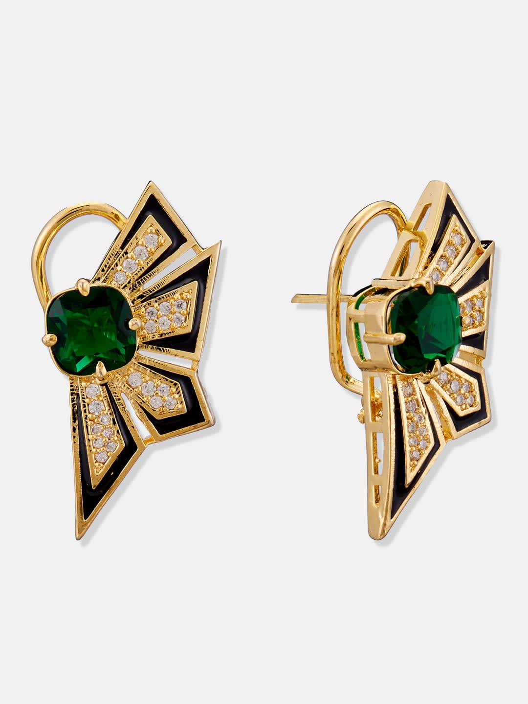 ATIBELLE Gold Plated & Green-White Cubic Zirconia Stone Contemporary shaped studs