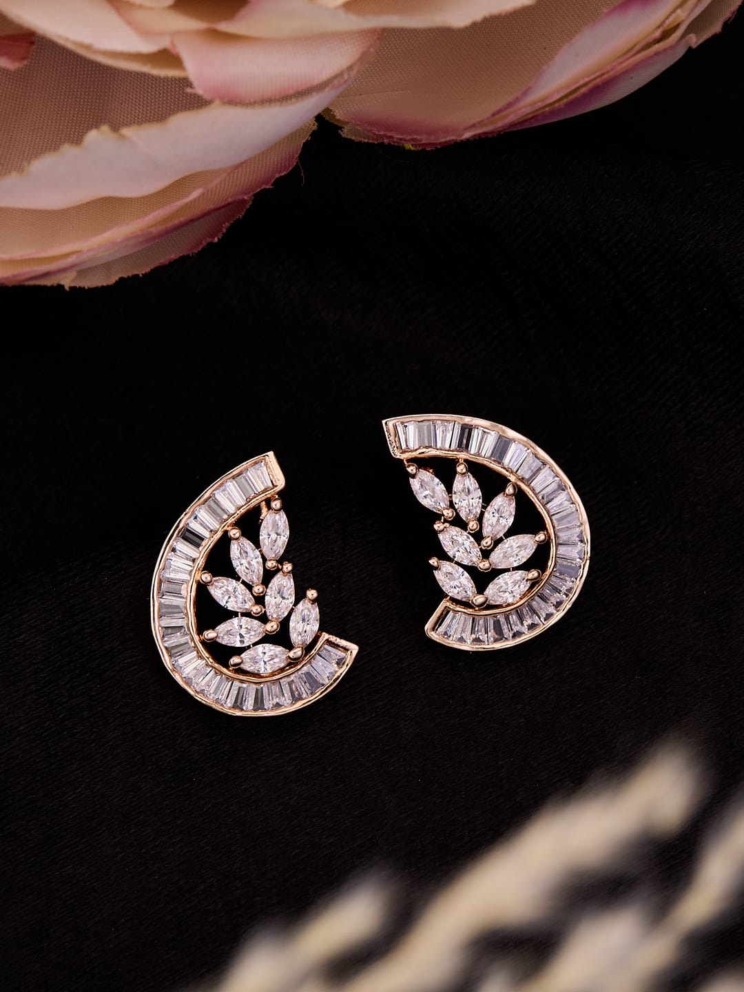 ATIBELLE Gold-Plated Kundan Studded Contemporary Shaped Studs