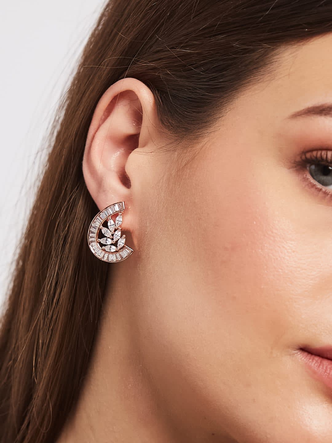 ATIBELLE Gold-Plated Kundan Studded Contemporary Shaped Studs